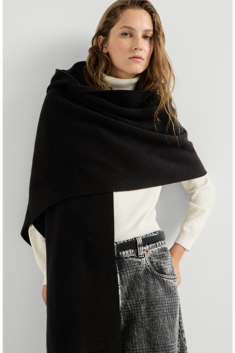 Hooded wool and cashmere knit scarf, Alternate, color, Black