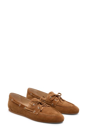 Stuart Weitzman Tinsley Suede Boat Loafers In Adobe