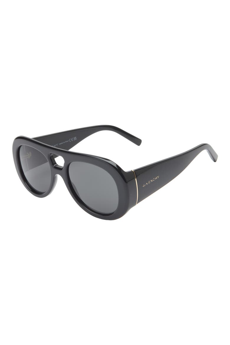Bold 53mm Gradient Round Sunglasses, Alternate, color, SHINY BLACK / SMOKE