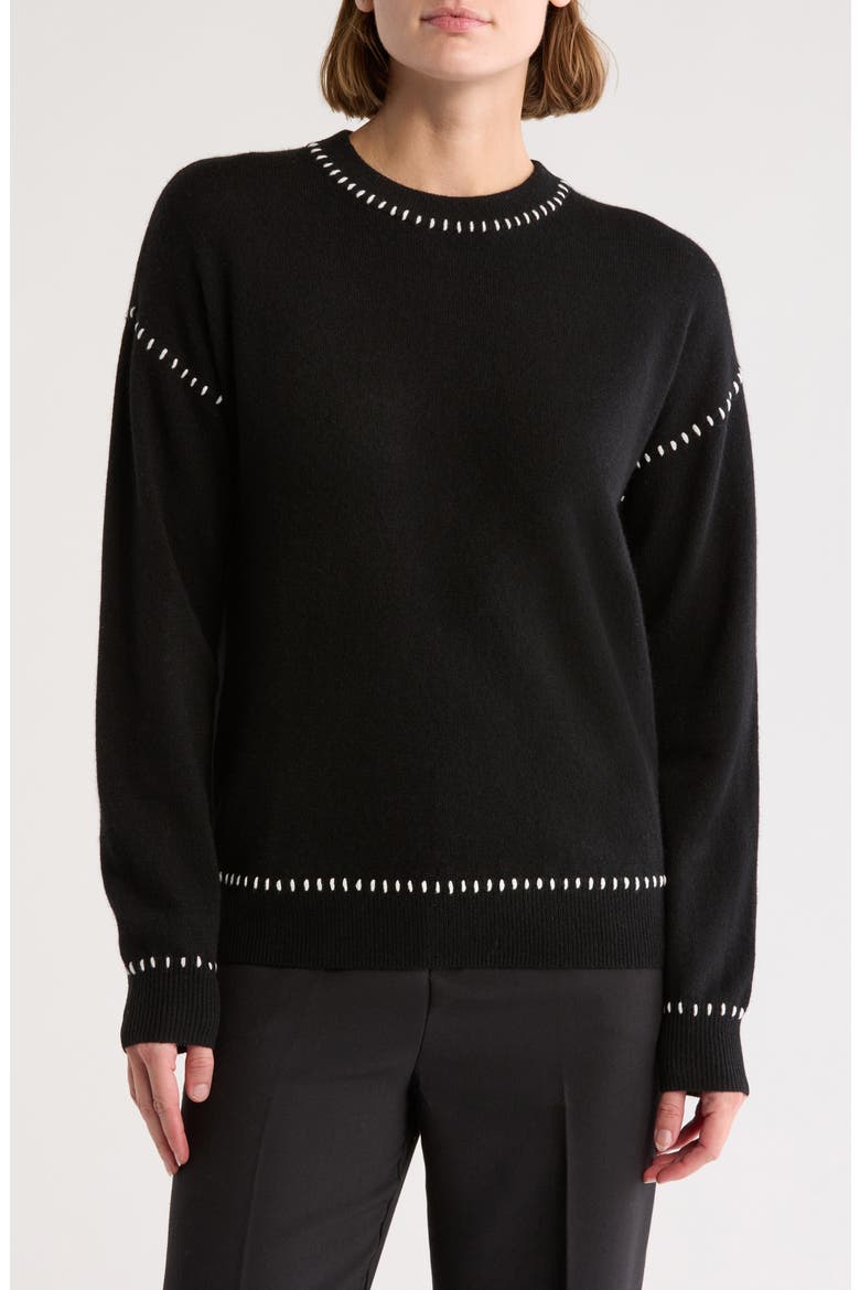 Whipstich Cashmere Crew Sweater, Main, color, BLACK
