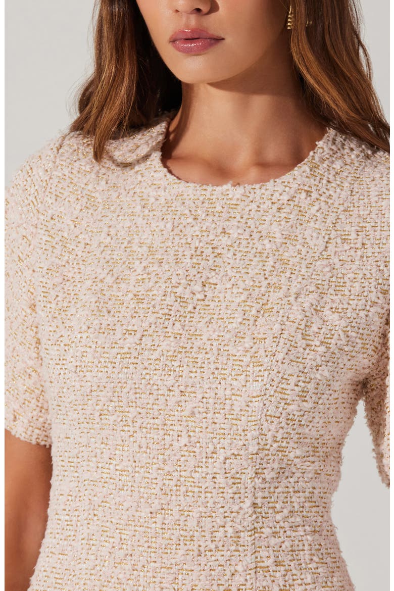 Portilla Short Sleeve Tweed Minidress, Alternate, color, PINK GOLD
