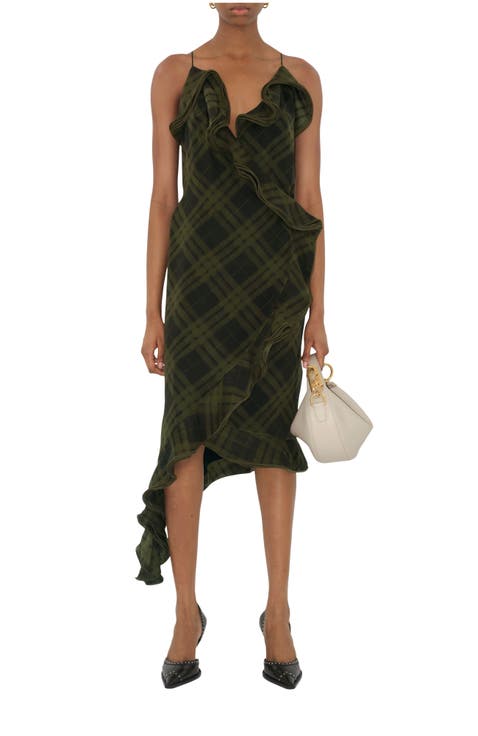 Check Silk Wrap Dress
