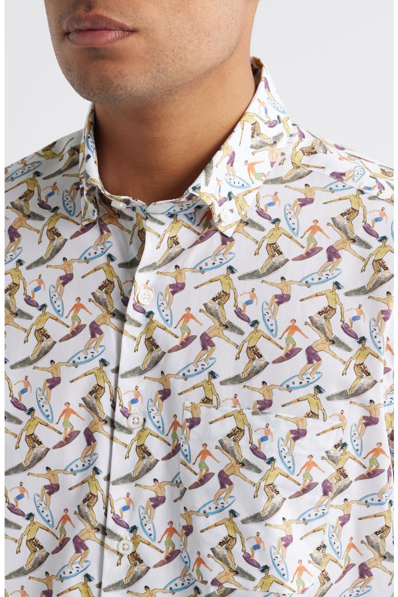 Surf Print Short Sleeve Button-Up Shirt, Alternate, color, WHITE