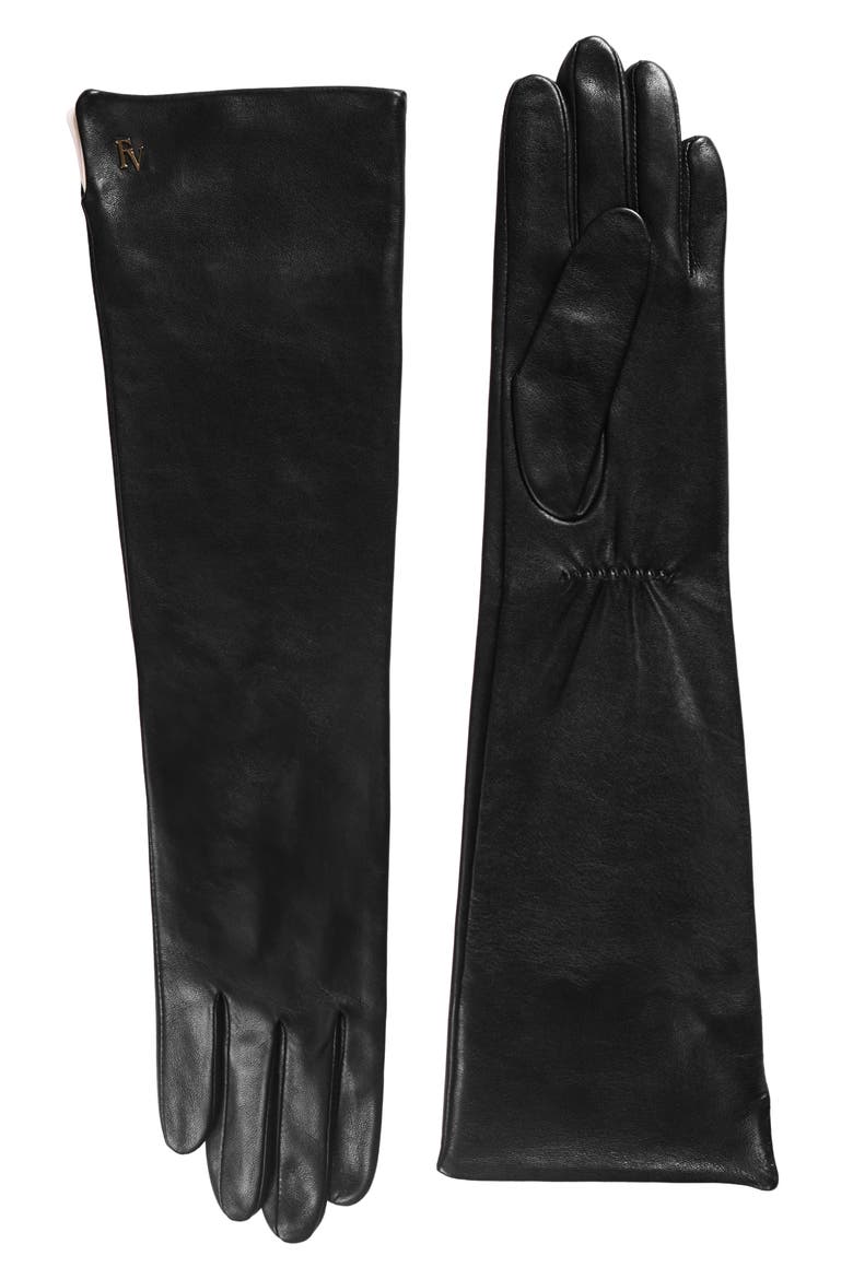 Metallic Leather Opera Gloves, Main, color, BLACK