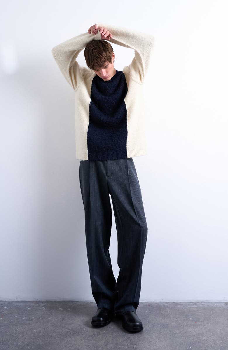 Topman Fluffy Paneled Sweater, Alternate, color, Navy