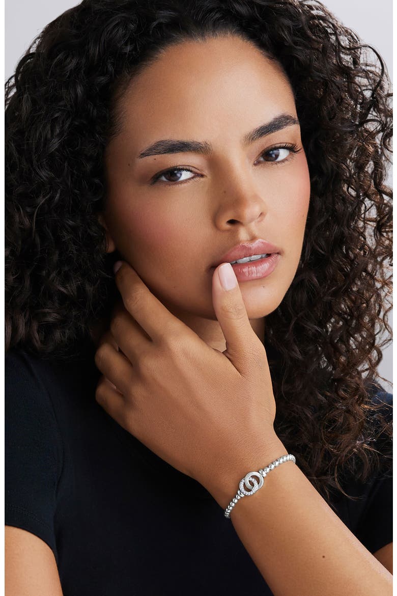 Signature Caviar Interlocking Diamond Stretch Bracelet, Alternate, color, SILVER