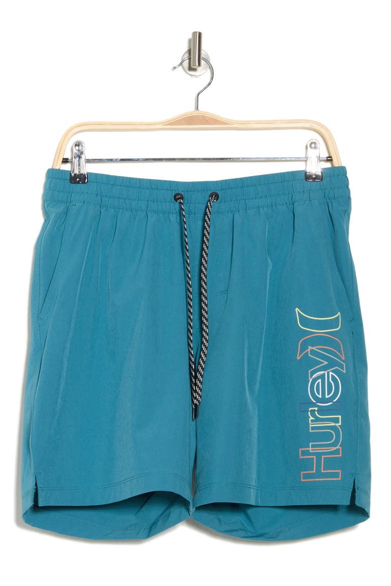 Crossover Volley Swim Trunks, Alternate, color, DEEP EMERALD