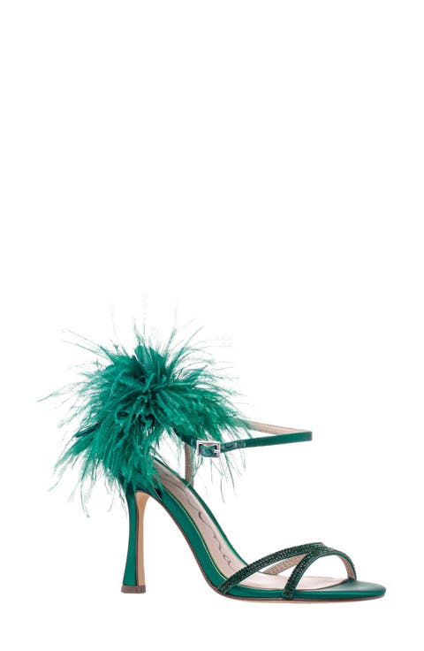 Demi Faux Feather Ankle Strap Sandal