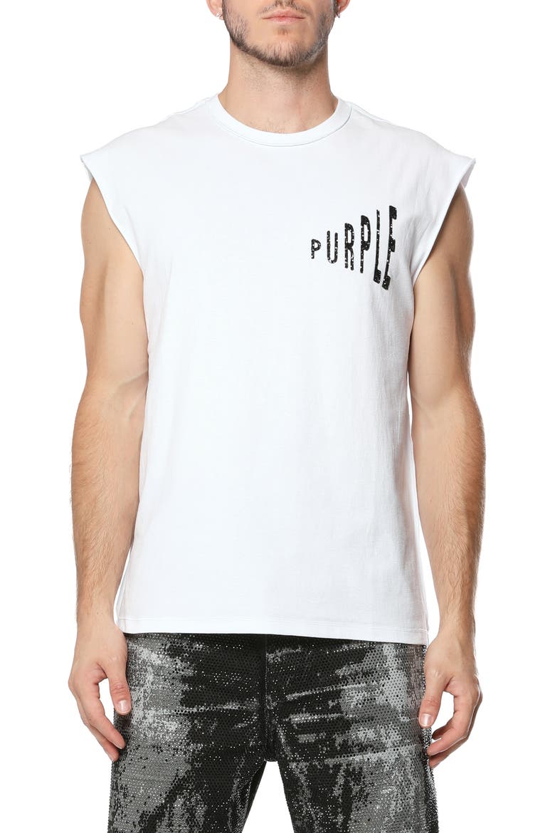 Textured Sleeveless Cotton Graphic T-Shirt, Main, color, WHITE