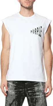 PURPLE BRAND Textured Sleeveless Cotton Graphic T-Shirt