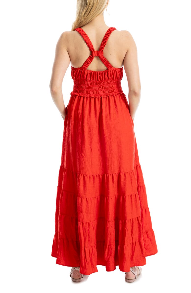 MAX STUDIO Crossback Tiered Maxi Dress, Alternate, color, Heather Red