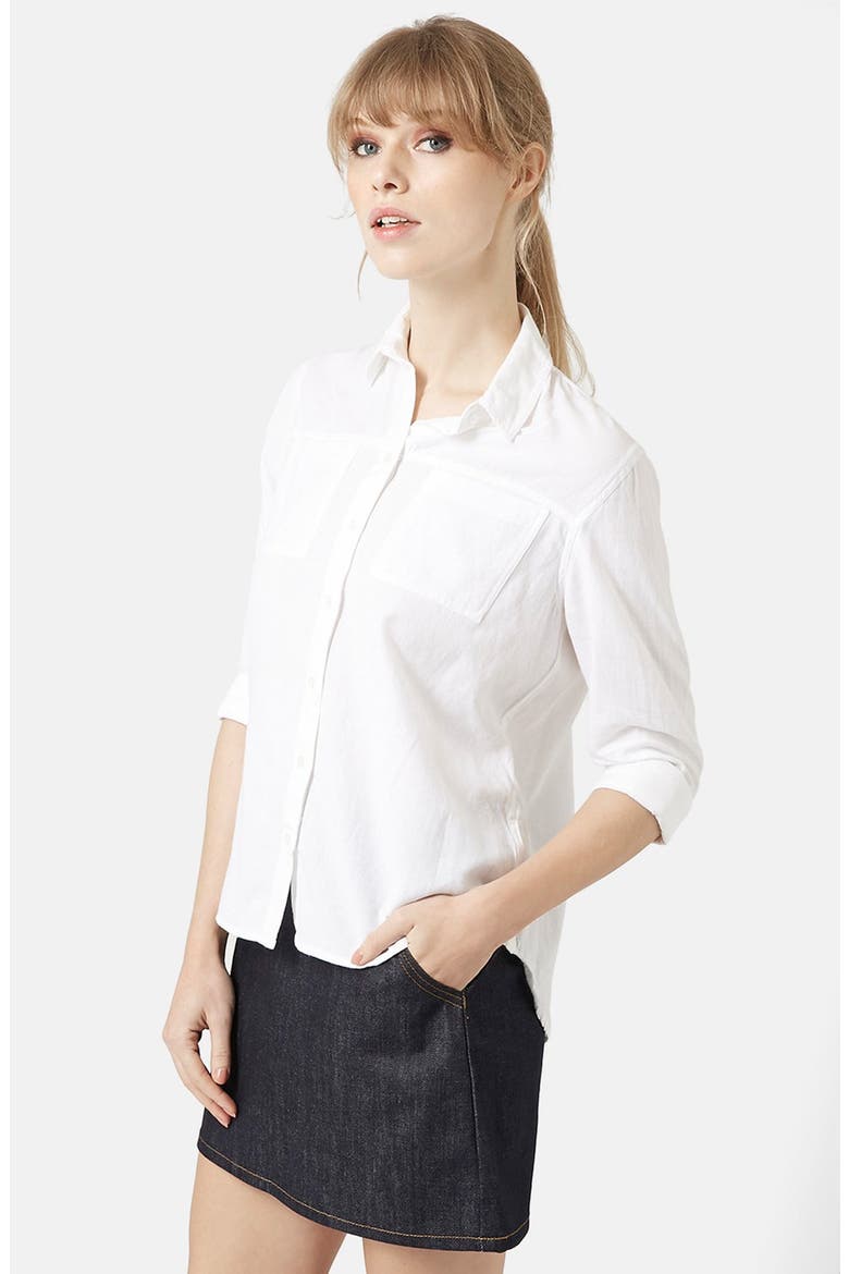 Button Front Chambray Shirt, Main, color, WHITE