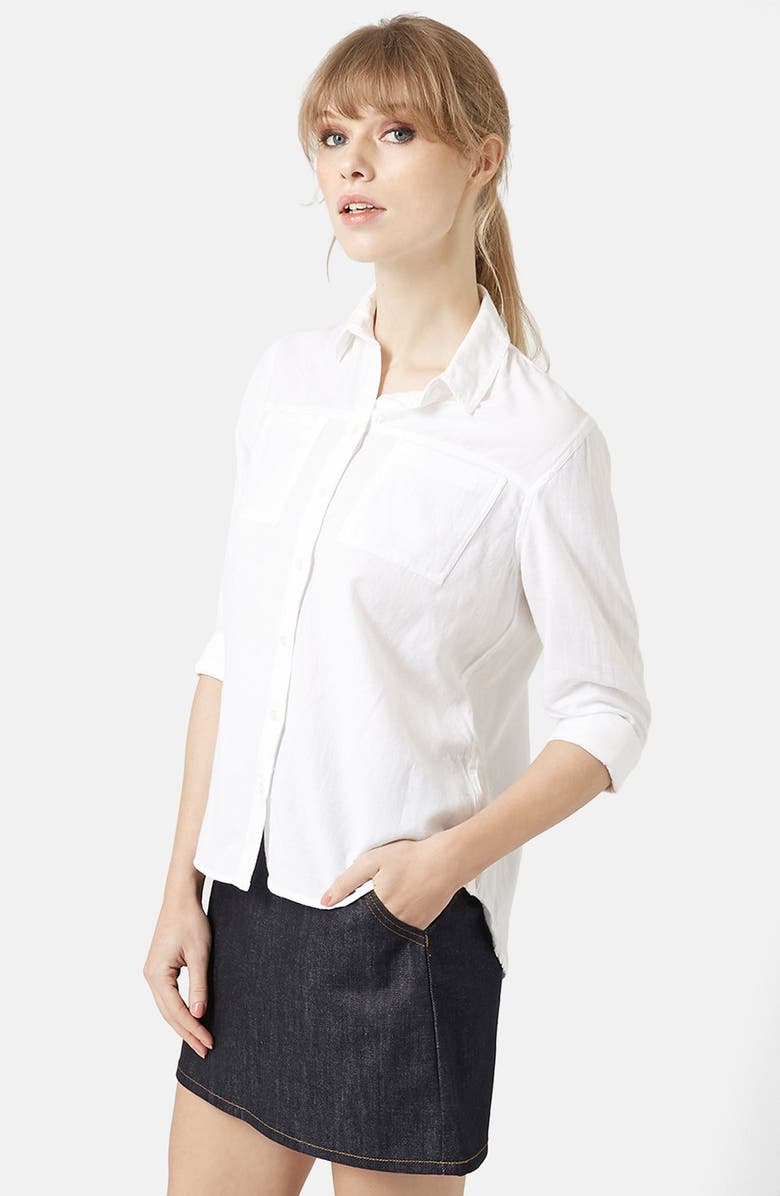 Topshop Button Front Chambray Shirt, Main, color,