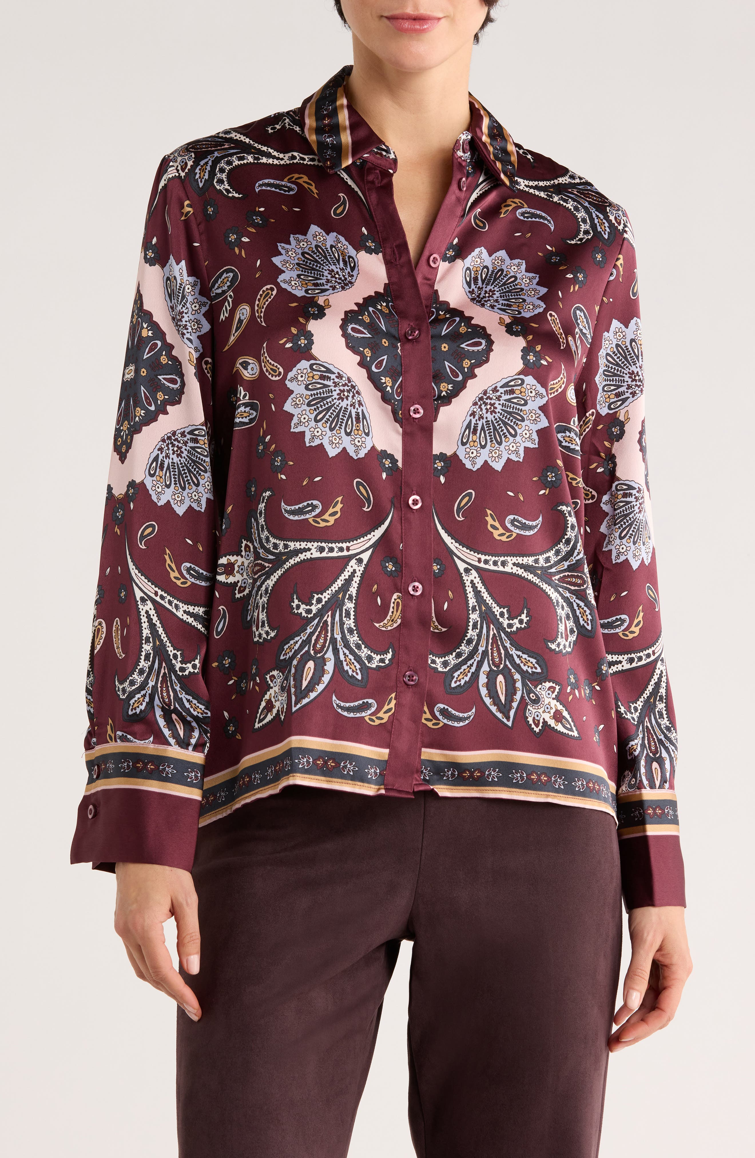 Ellen Tracy Placement Paisley Button-Up Shirt
