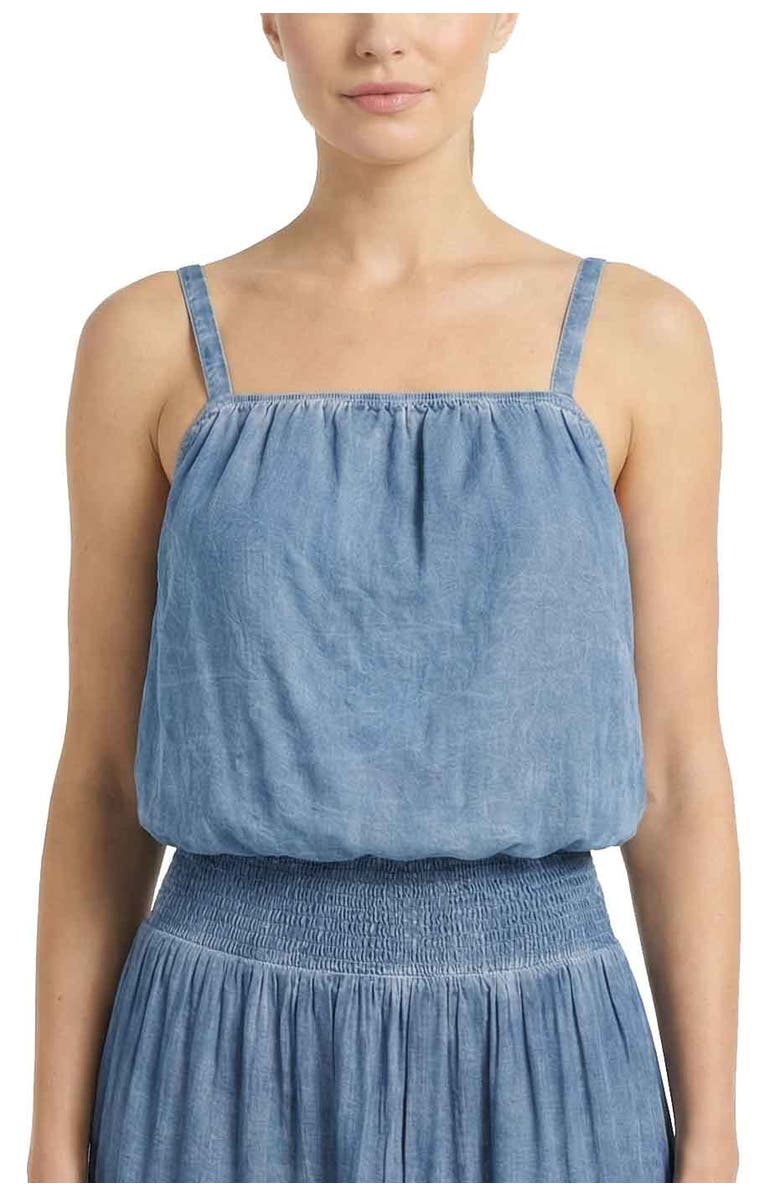 Change of Scenery Dani Stonewash Denim-Look Bubble Crop Top, Alternate, color, Stonewash