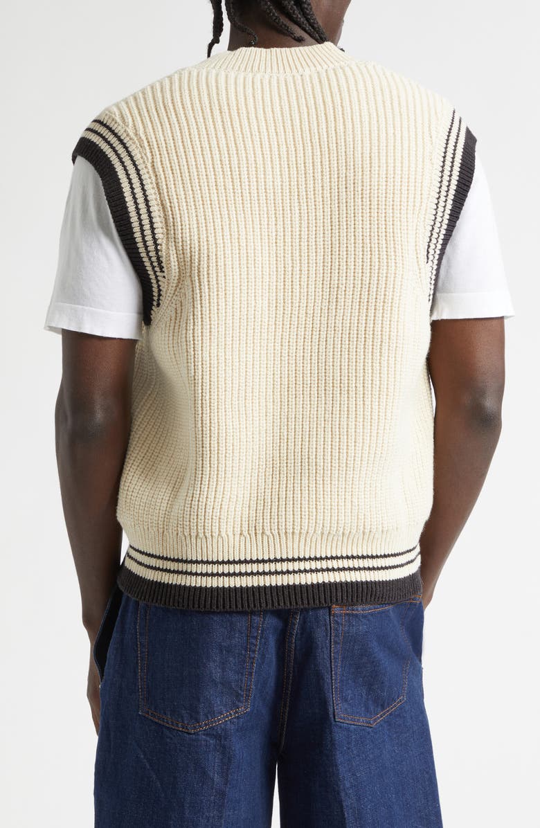 AMI PARIS Ami de Coeur Rib Wool & Cotton V-Neck Sweater Vest, Alternate, color, Blanc Creme
