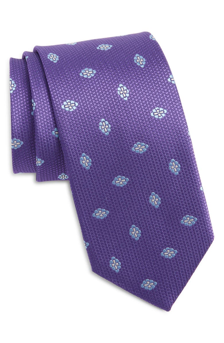 David Donahue Geometric Silk Tie, Main, color, Purple