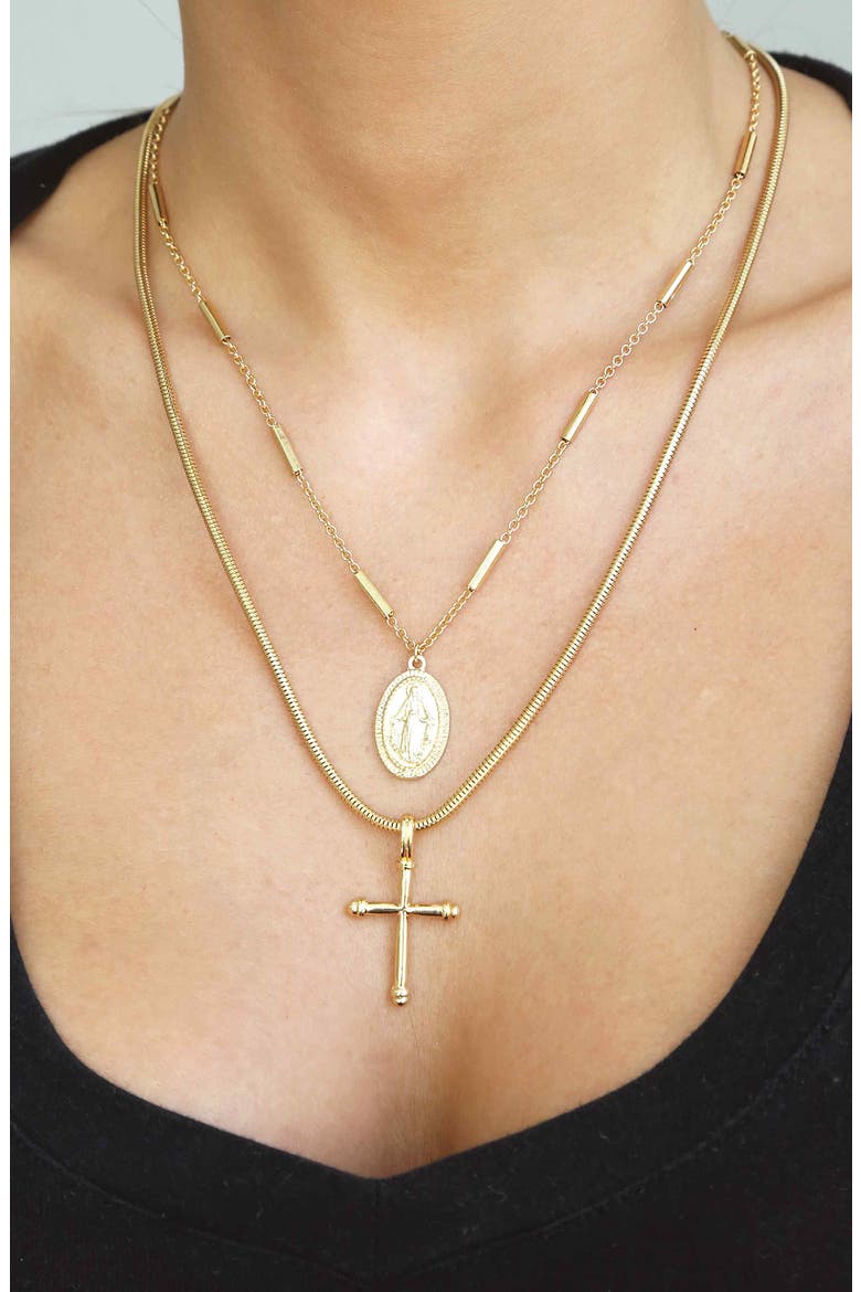 Coin & Cross Set of 2 Necklaces, Alternate, color, GOLD