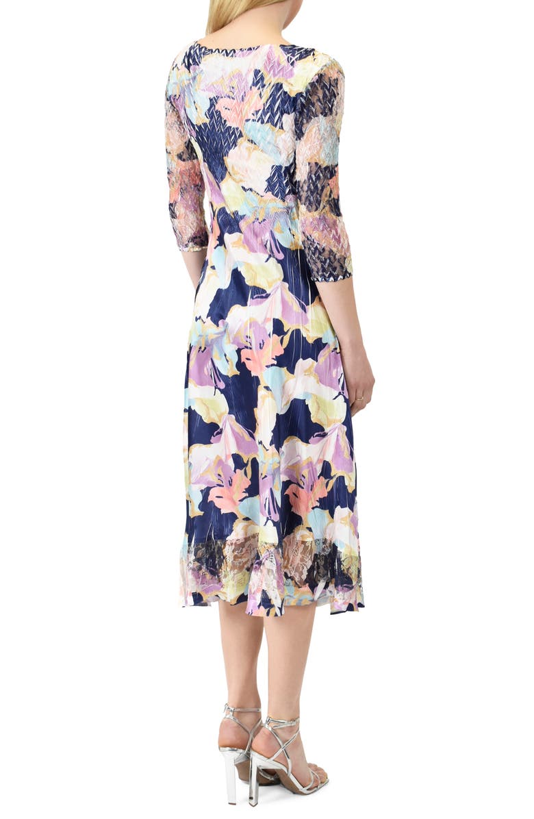 Komarov Floral Charmeuse & Lace Midi Dress, Alternate, color, 