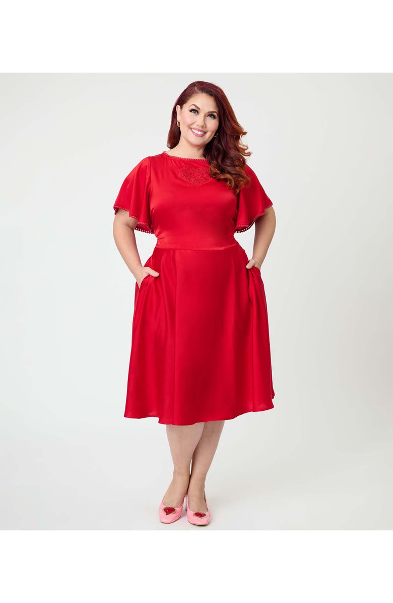 Unique Vintage Plus Size 1930s Swing Dress, Alternate, color, Red Solid