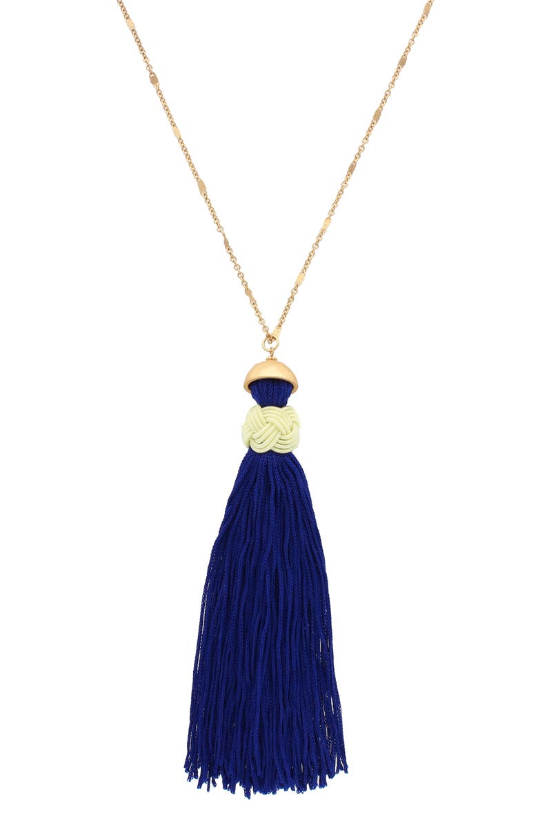 OLIVIA WELLES Anissa Tassel Pendant Necklace, Main, color, Matte Gold / Navy