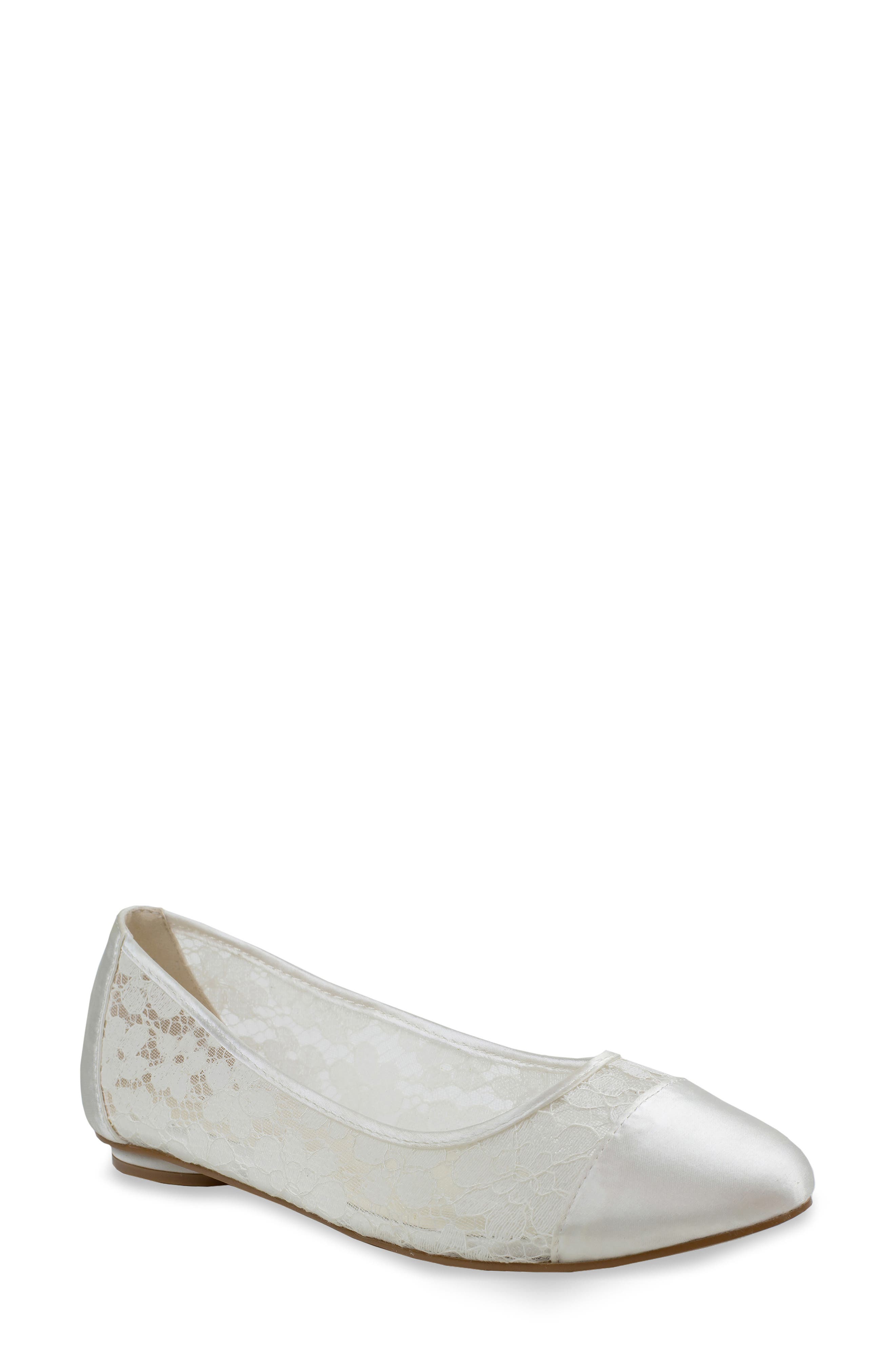 Paradox London Pink Sweetie Satin Lace Flat, Main, color, Ivory