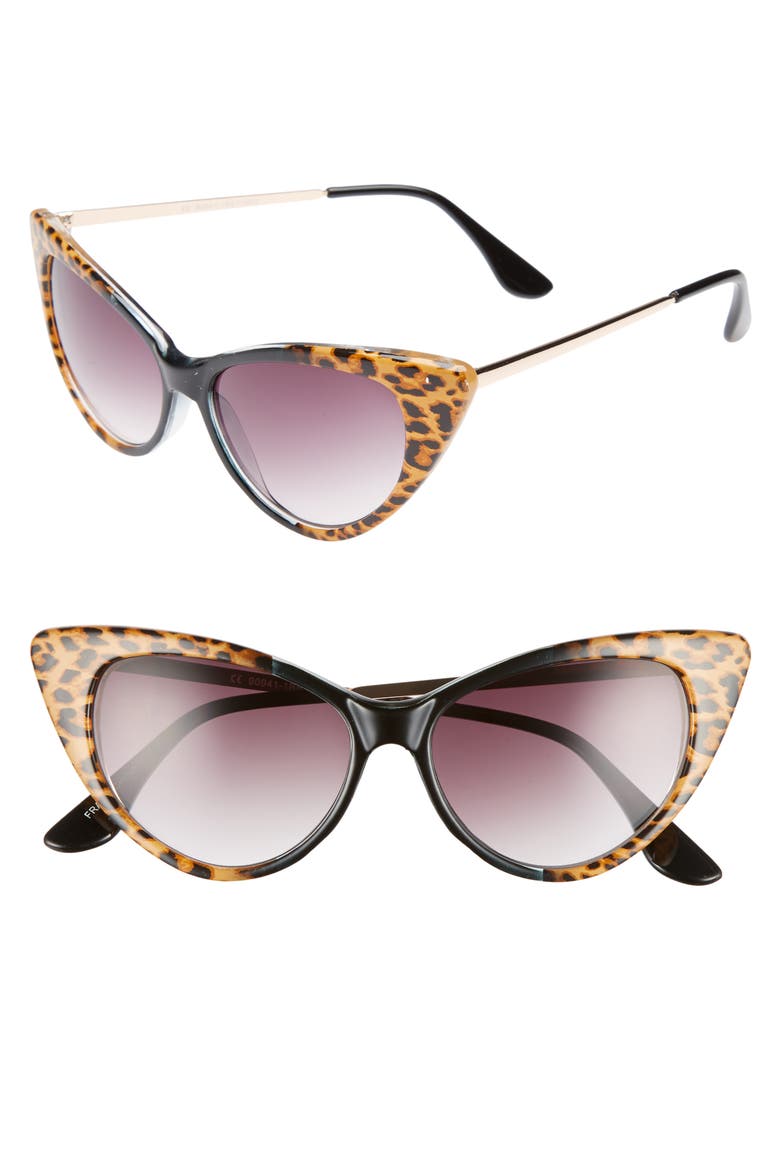 62mm Leopard Print Cat Eye Sunglasses, Main, color, LEOPARD/ BLACK