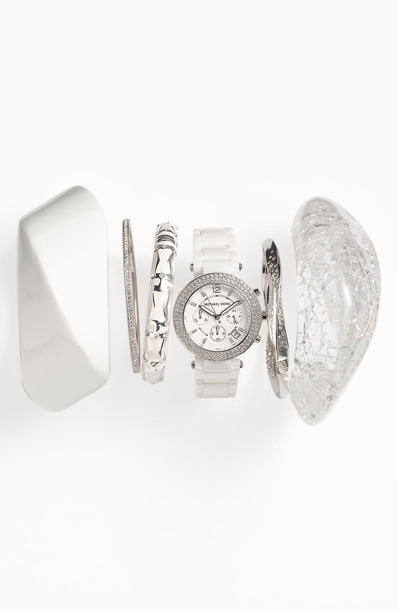 MICHAEL Michael Kors Michael Kors 'Parker' Chronograph Ceramic Bracelet Watch, 39mm, Main, color,