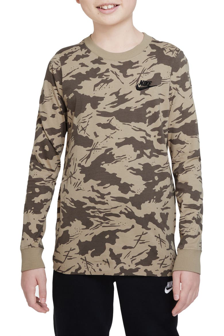 Kids' Sportswear Camo Long Sleeve T-Shirt, Main, color, LIMESTONE