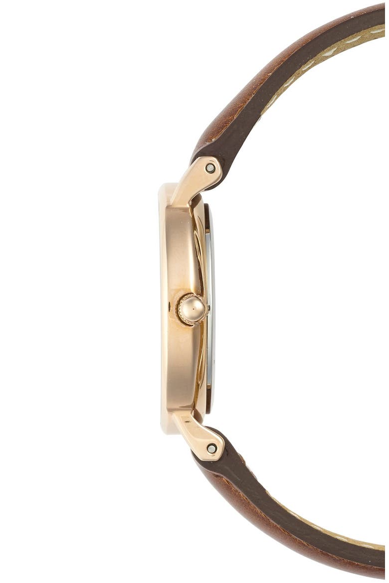 'Classy St. Mawes' Crystal Index Leather Strap Watch, 26mm, Alternate, color, BROWN/ ROSE GOLD