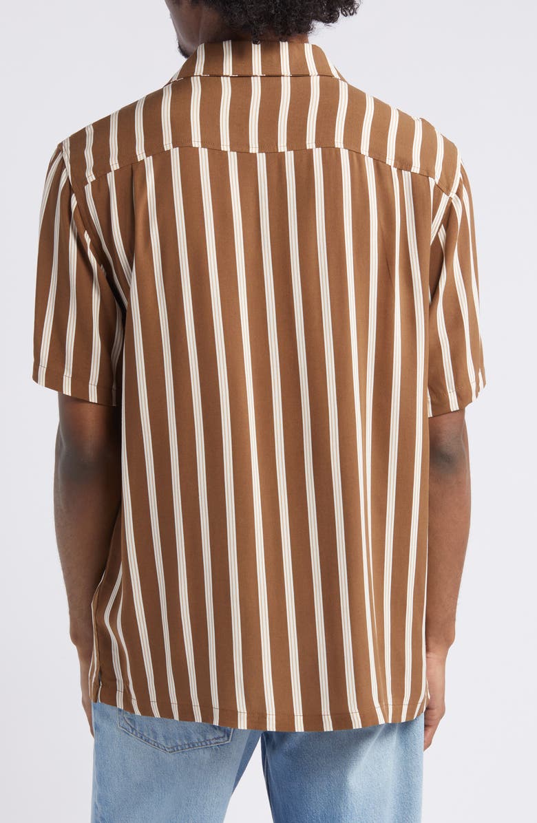 PacSun Terry Stripe Camp Shirt, Alternate, color, Brown/ White
