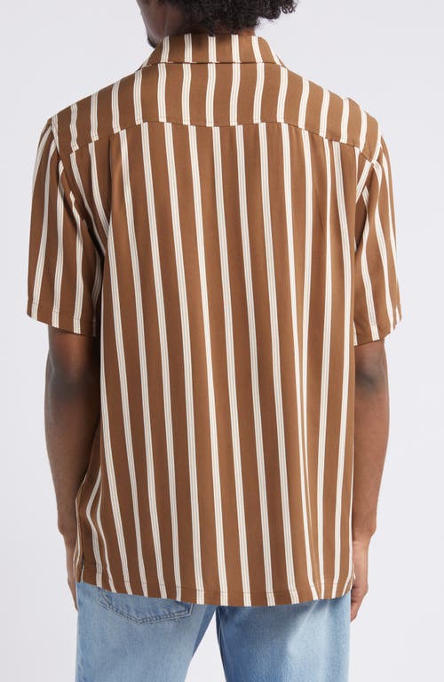 Pacsun Terry Stripe Camp Shirt In Brown/white
