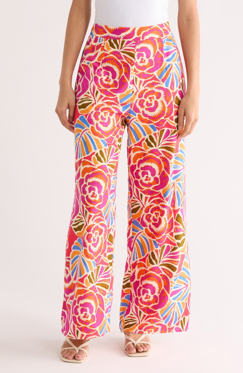 SUGARLIPS Nomi Floral Elena Wide Leg Pants, Main, color, Pink-Orange-Blue