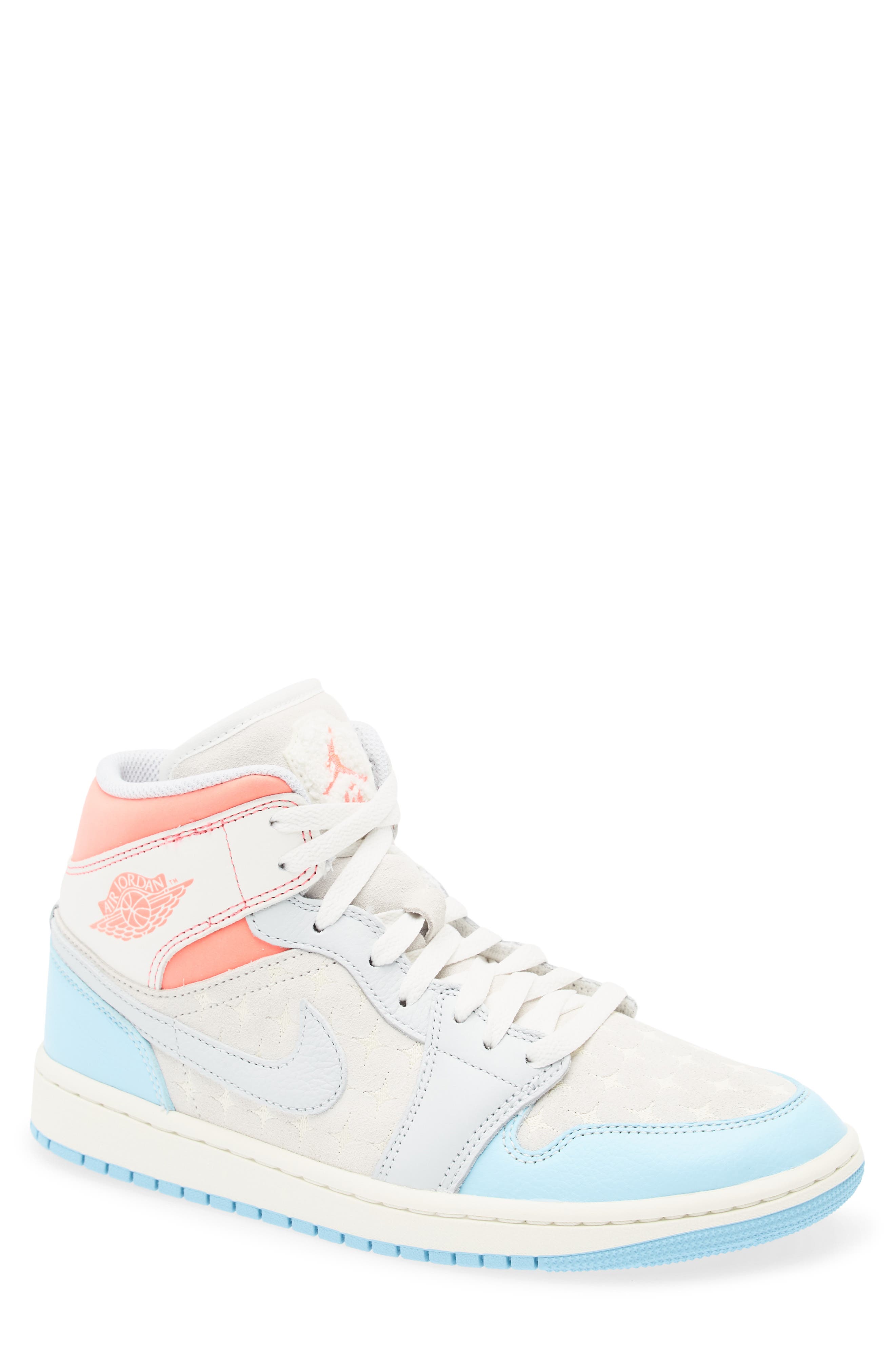 Jordan Air Jordan 1 Mid Basketball Sneaker, Main, color, Sail/ Blue Chill/ Lava/ Muslin