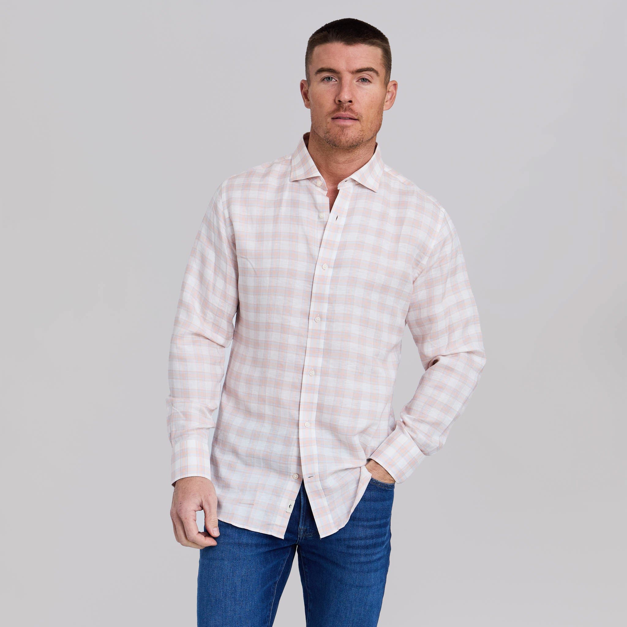 Peach/Light Blue Plaid