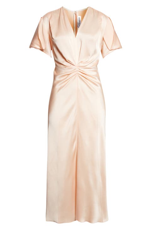 Eve Ruched Satin Trumpet Dress