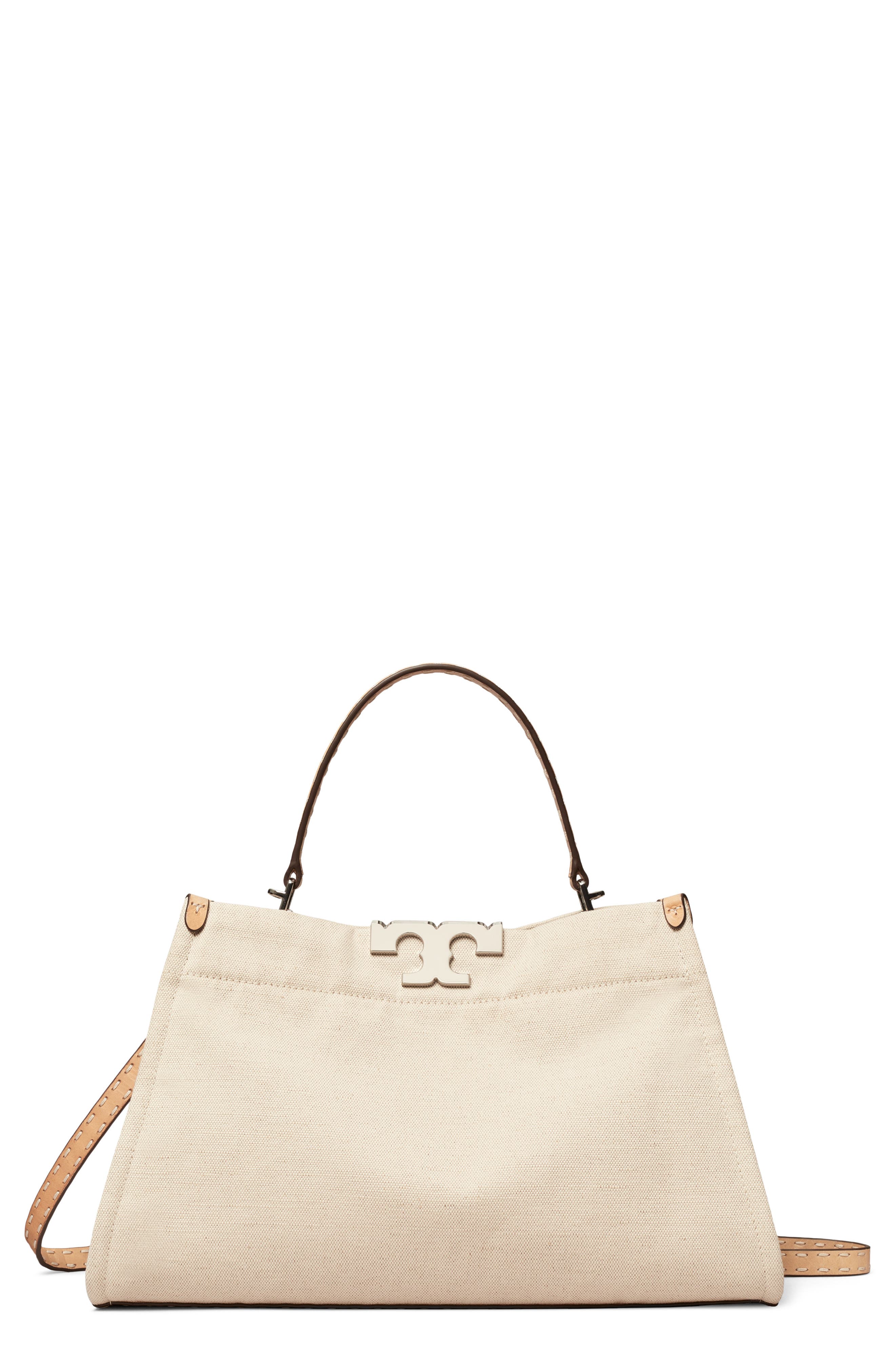 Tory Burch Mini Eleanor Canvas Satchel, Main, color, Natural