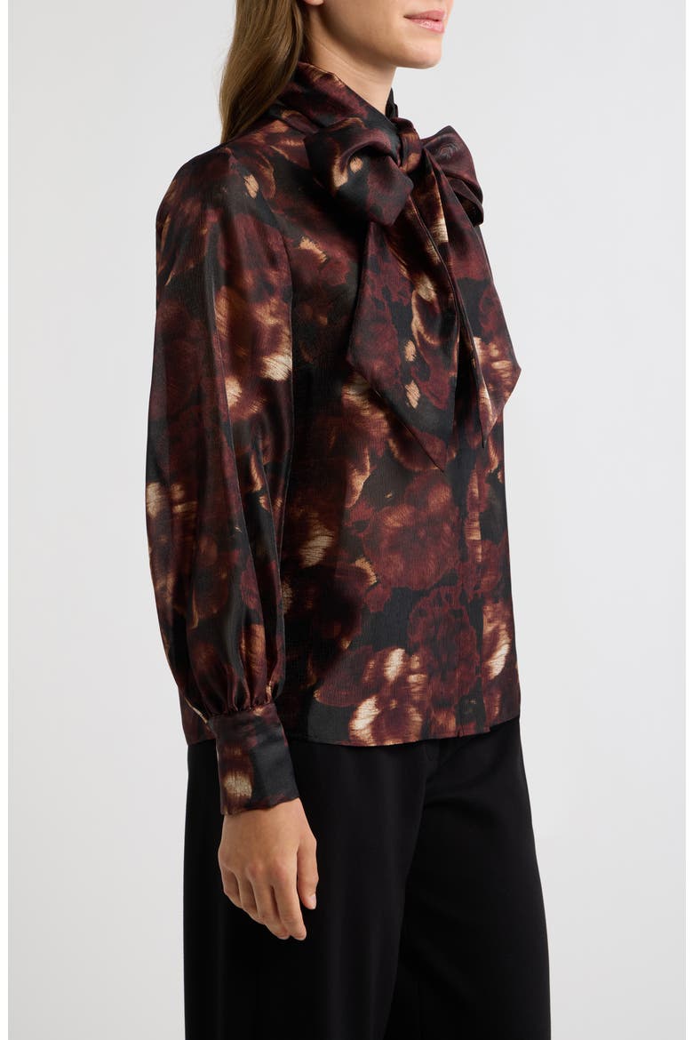 Tie Neck Long Sleeve Top, Alternate, color, ANNE BLACK MULTI