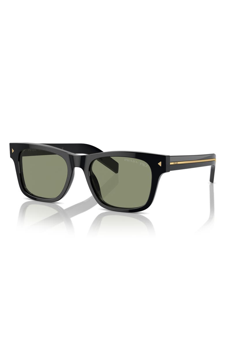 Prada 54mm Polarized Rectangular Sunglasses, Alternate, color, Black