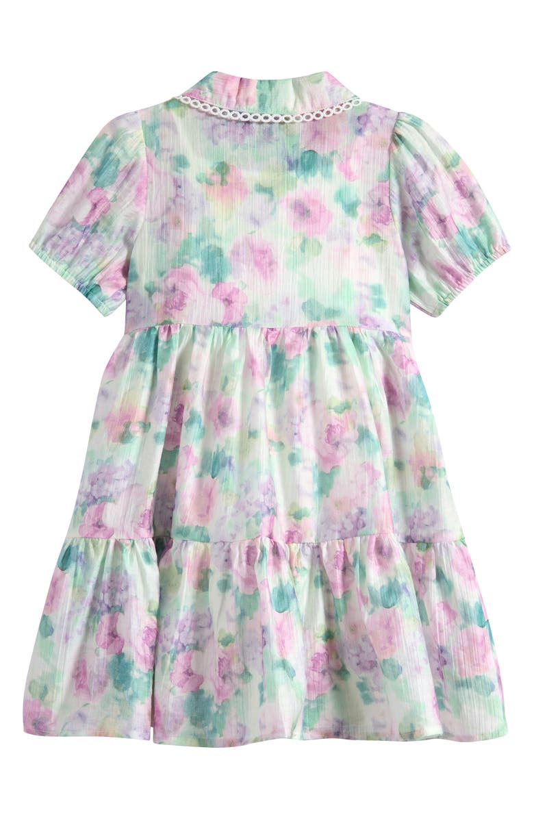 Ava & Yelly Kids' Floral Puff Sleeve Tiered Party Shirtdress, Alternate, color, Lilac