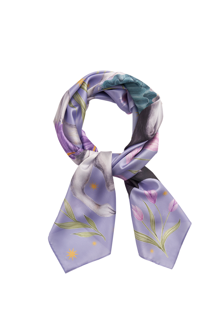 Catherine Rowe Pet Portraits Frenchie Silk Square Scarf, Alternate, color, Lilac