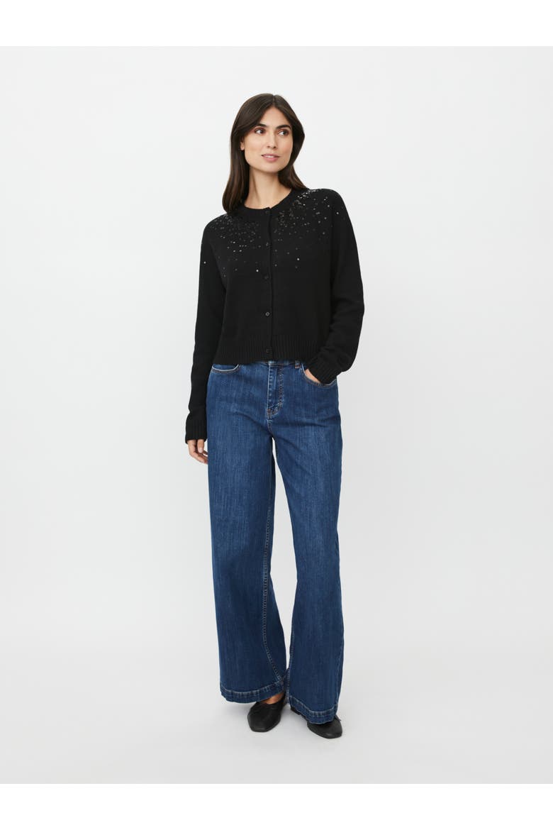 Malitana Sequined Button Front Cardigan, Alternate, color, Black
