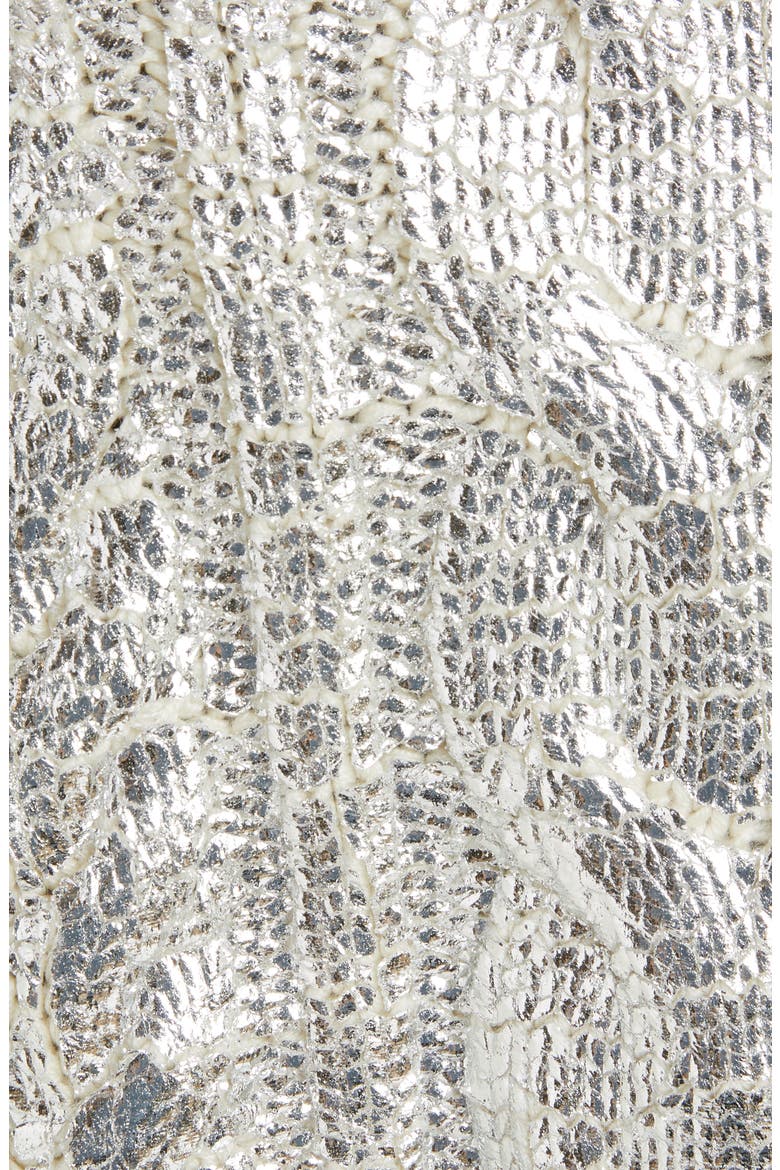 Metallic Cable Knit Crop Virgin Wool Blend Turtleneck Sweater, Alternate, color, GAC BLANC/ ARGENT