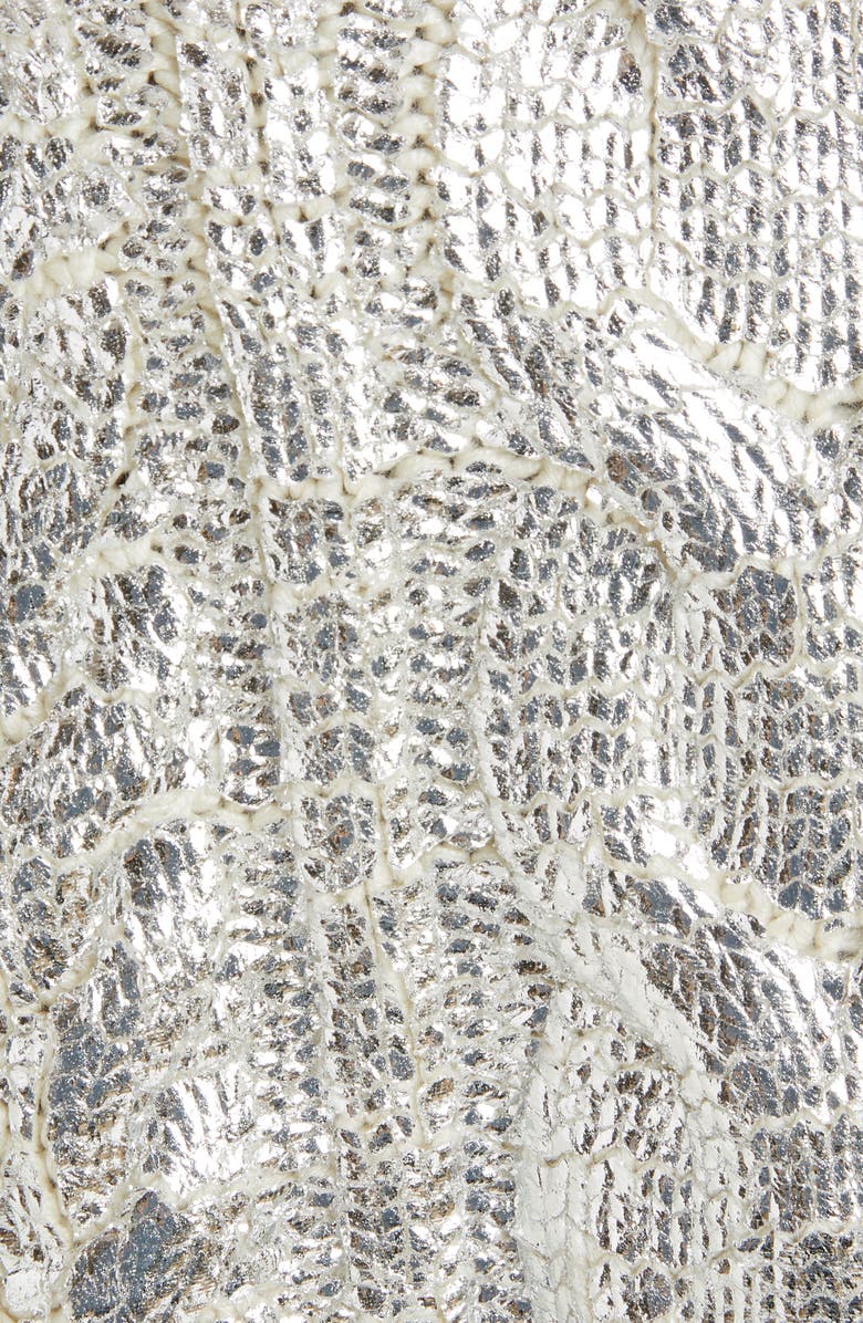 Balmain Metallic Cable Knit Crop Virgin Wool Blend Turtleneck Sweater, Alternate, color, 