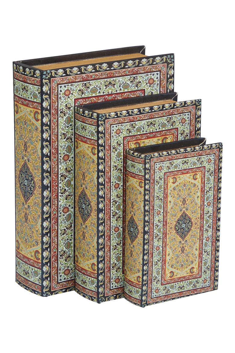 Set of 3 Canvas Faux Book Boxes, Main, color, MULTI COLORED