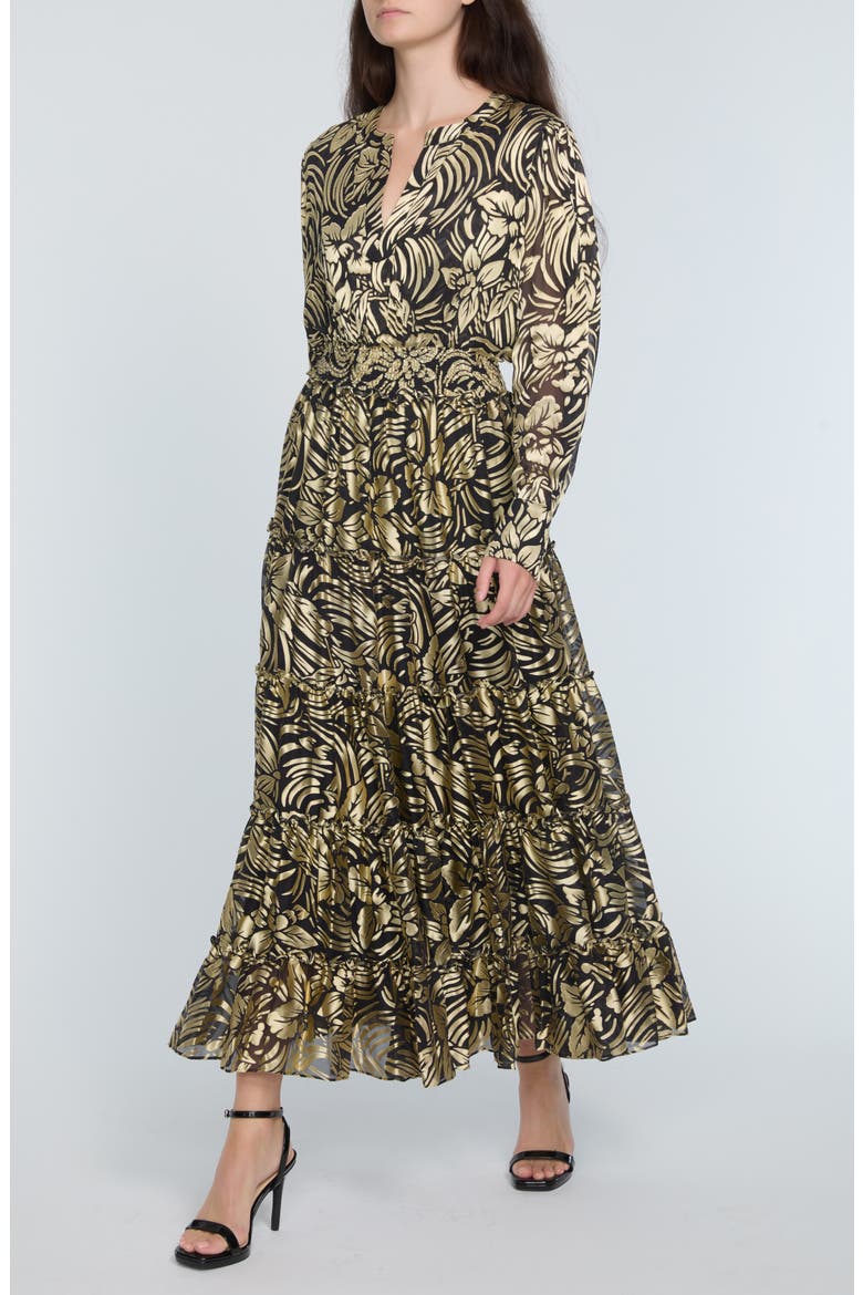 The Francesca Burnout Long Sleeve Maxi Dress, Alternate, color, MYSTIC GOLD FLORAL BURNOUT