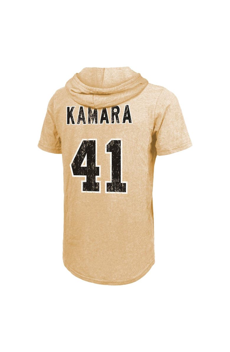 Majestic Threads Men's Majestic Threads Alvin Kamara Gold New Orleans Saints Player Name & Number Tri-Blend Hoodie T-Shirt, Alternate, color,