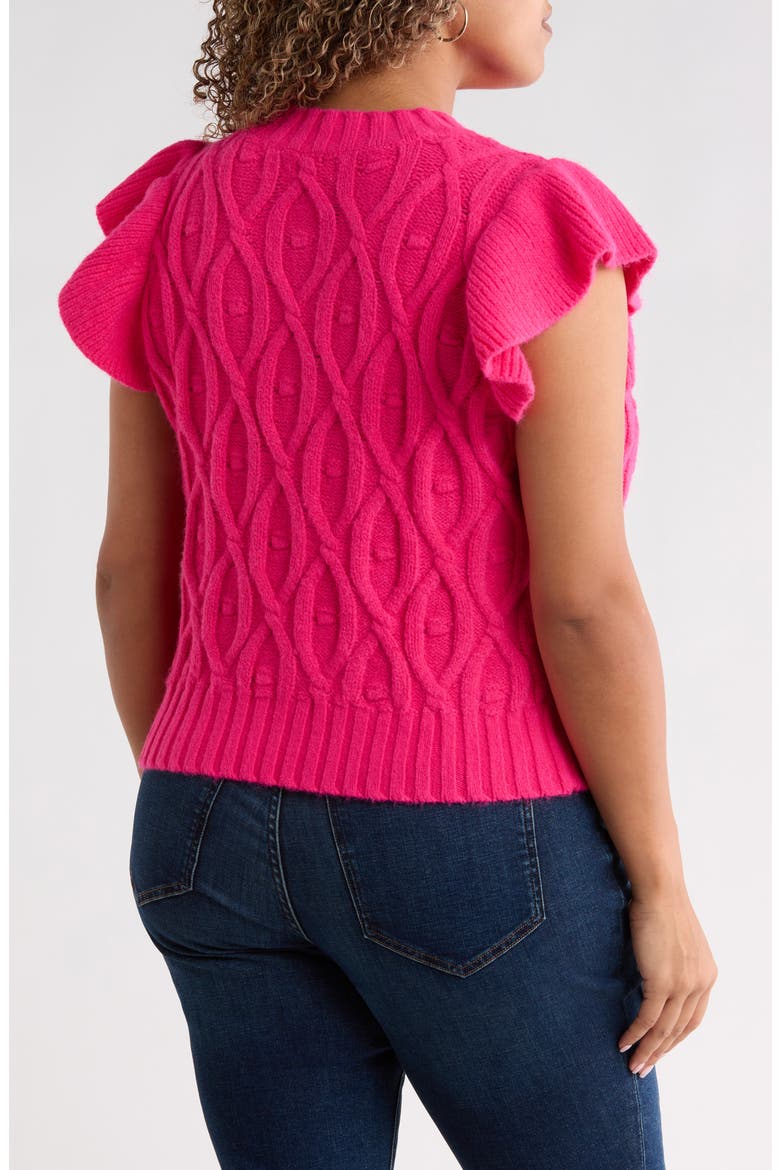 Flutter Sleeve Cable Knit Sweater, Alternate, color, FUCHSIA