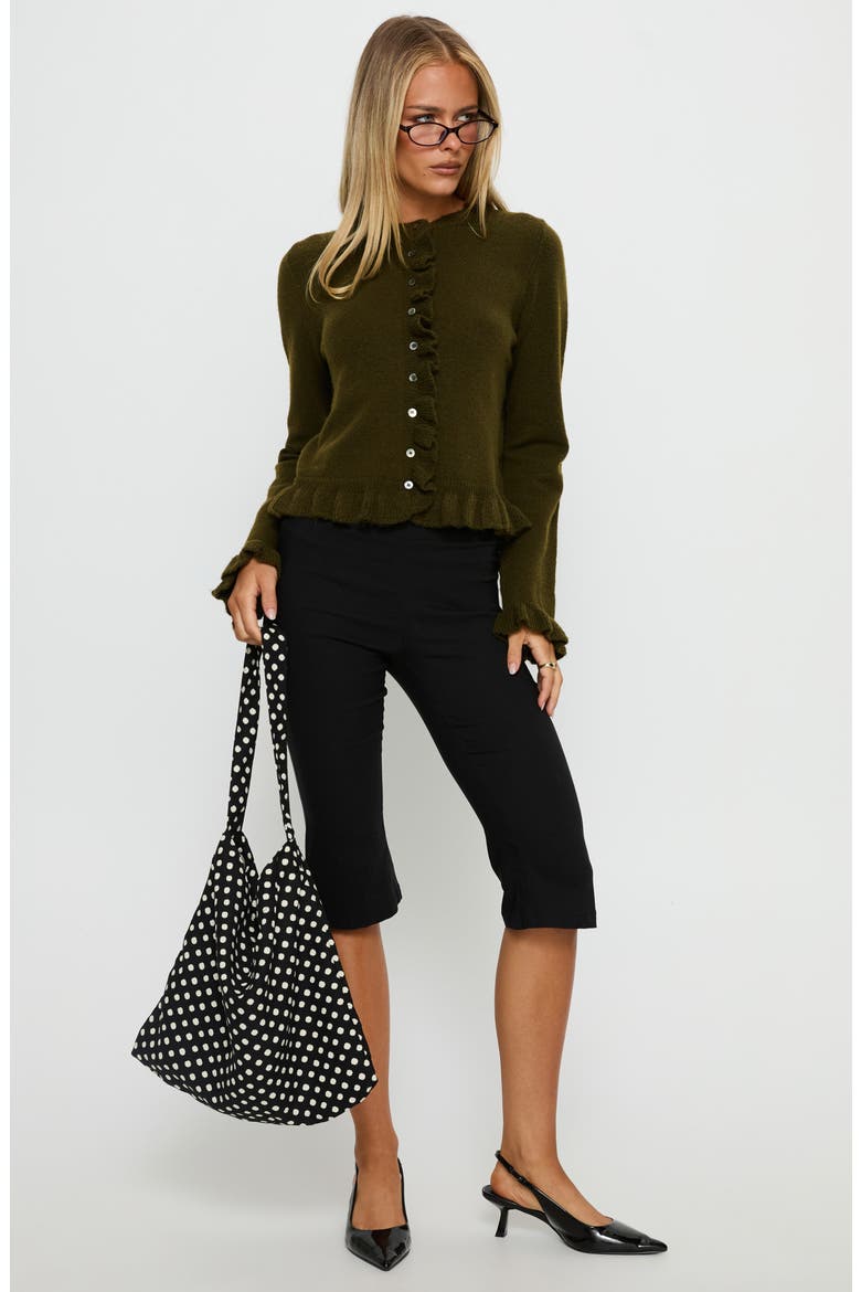 Inclination Ruffle Cardigan, Alternate, color, MOSS