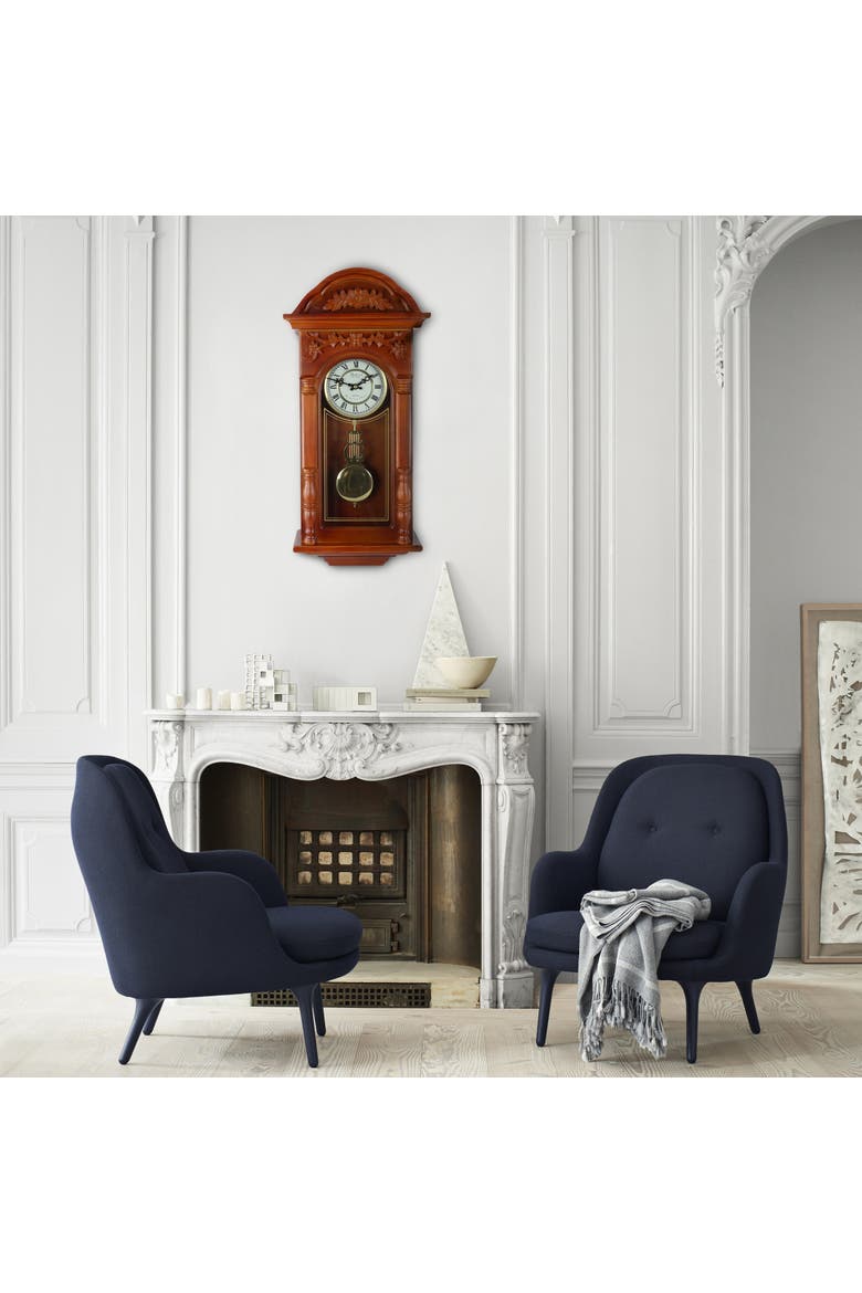 27.5in Oak Finish Pendulum Wall Clock, Alternate, color, Warm Oak